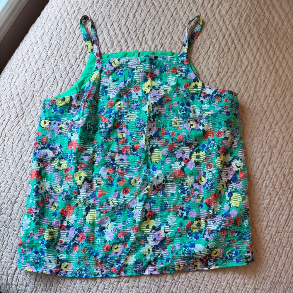 NWT Maeve Anthropologie Quinn Floral Textured Green Sleeveless Blouse, Sz 4